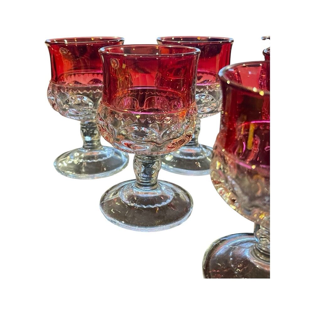 Vintage Indiana Glass Co Kings Crown Ruby Flashed Set Of 6 Cordial 4.5" Glasses - Picture 2 of 6